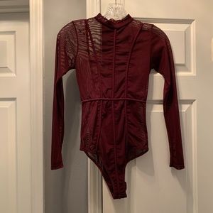 Burgundy See Through High Neck Bodysuit